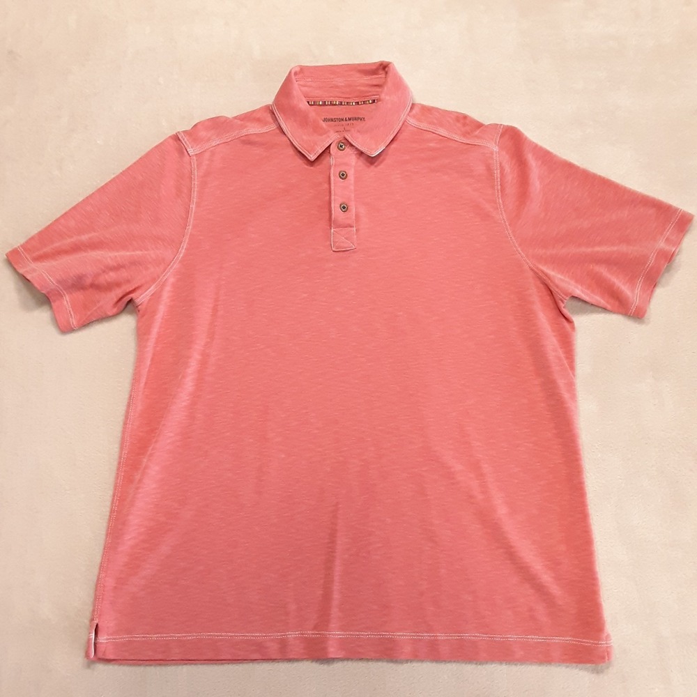 Johnston Murphy Mens Pink Slub Textured Polo Shirt L Polyester Modal